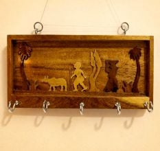 Handcrafted Wood Village Scene Key Holder